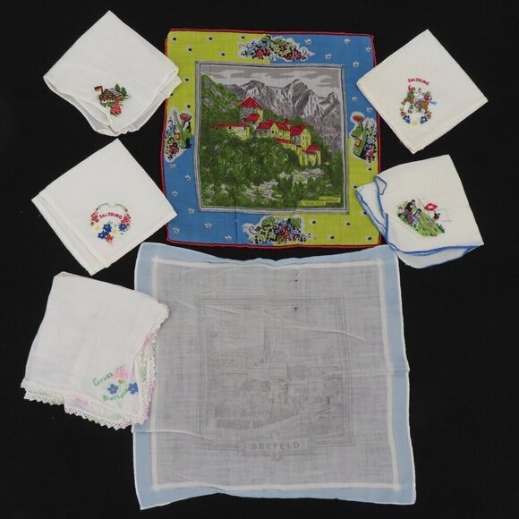 VTG Lot Of Salzburg Germany Souvenir Embroidered Handkerchiefs Hankies Travel - Picture 1 of 10